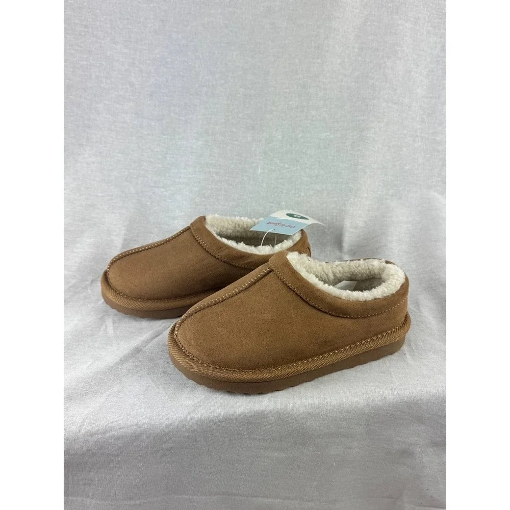 Cat & Jack Toddler Boys Girls Chestnut‎ Faux Fur Lined Suede Slippers Size 9 NEW